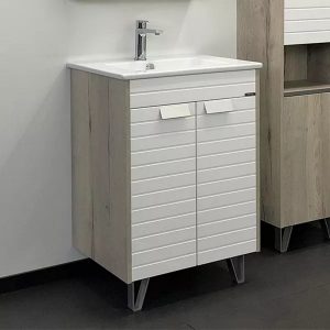 Тумба напольная Comforty Клеон 61 с раковиной Quadro 60 Белый матовый / Дуб дымчатый 00-00002044CF