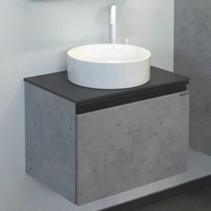 Тумба подвесная Comforty Эдинбург 60 с черной столешницей с раковиной 9111 Бетон светлый 00-00002782CF