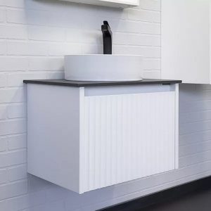 Тумба подвесная Comforty Марсель 60 со столешницей под мрамор Калакатта Блэк c раковиной 9111 Белый матовый 00-00012272CF