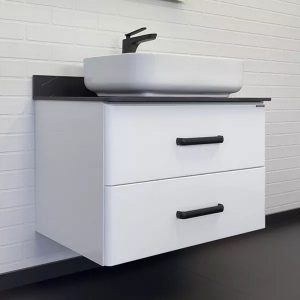 Тумба подвесная Comforty Амстердам 75 со столешницей под мрамор Калакатта Блэк c раковиной T-Y9378 Белый глянцевый 00-00013775CF