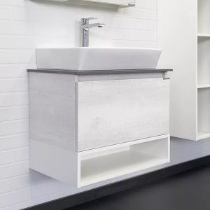 Тумба подвесная Comforty Прага 60 с графитовой столешницей с раковиной 9055RA-50 Дуб белый 00-00014535CF