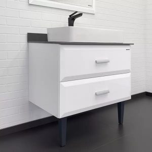 Тумба напольная Comforty Империя 80 с графитовой столешницей c раковиной 78189 Белый глянцевый 00-00014817CF