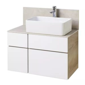 Тумба подвесная Aquaton Мишель 80 со столешницей, панель керамогранит, с раковиной MILA Дуб Эндгрейн / Белый 1A2772K0MIX40