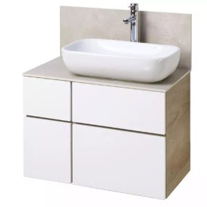 Тумба подвесная Aquaton Мишель 80 со столешницей и панель керамогранит с раковиной Лола Дуб Эндгрейн / Белый 1A2772K1MIX40