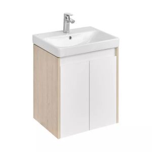Тумба подвесная Aquaton Сканди Doors 55 с раковиной Адриана Белый / Дуб Верона 1A2788K0SDB20