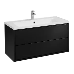 Тумба подвесная с раковиной Aquaton Римини 99,7х44,5 черный глянец 1A2346K3RN950