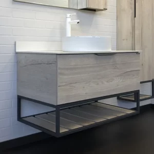 Тумба подвесная Comforty Порто 90,5 + раковина + белая столешница Дуб дымчатый 00-00009322CF