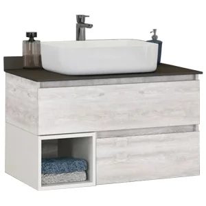 Тумба подвесная Comforty Прага 75 + раковина Дуб белый / Антрацит 00-00004198CF