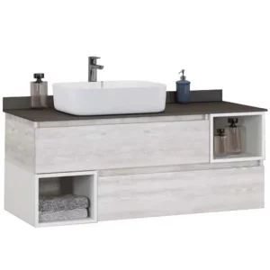 Тумба подвесная Comforty Прага 120 + раковина Дуб белый / Серый 00-00004130CF