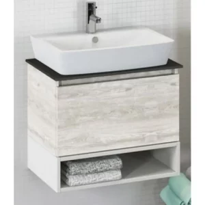 Тумба подвесная Comforty Прага 60 + раковина Дуб белый / Антрацит 00-00003465CF