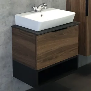 Тумба подвесная Comforty Штутгарт 60 + раковина Дуб темно-коричневый 00004151039CF
