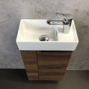 Тумба подвесная Comforty Матэ 40 + раковина Дуб тёмно-коричневый 00-00000832