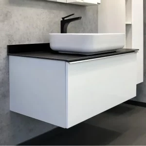 Тумба подвесная Comforty Милан 90,5 + раковина + антрацитовая столешница Белый глянцевый 00-00003824