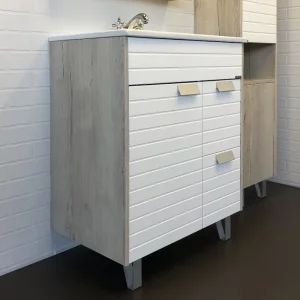 Тумба напольная Comforty Клеон 75,5 + раковина Белый / Дуб дымчатый 00-00004758CF