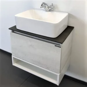 Тумба подвесная Comforty Прага 60 + раковина + антрацитовая столешница Дуб белый 00-00003478