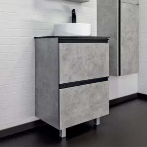 Тумба напольная Comforty Эдинбург 60 + раковина + черная столешница Бетон светлый 00-00004767CF