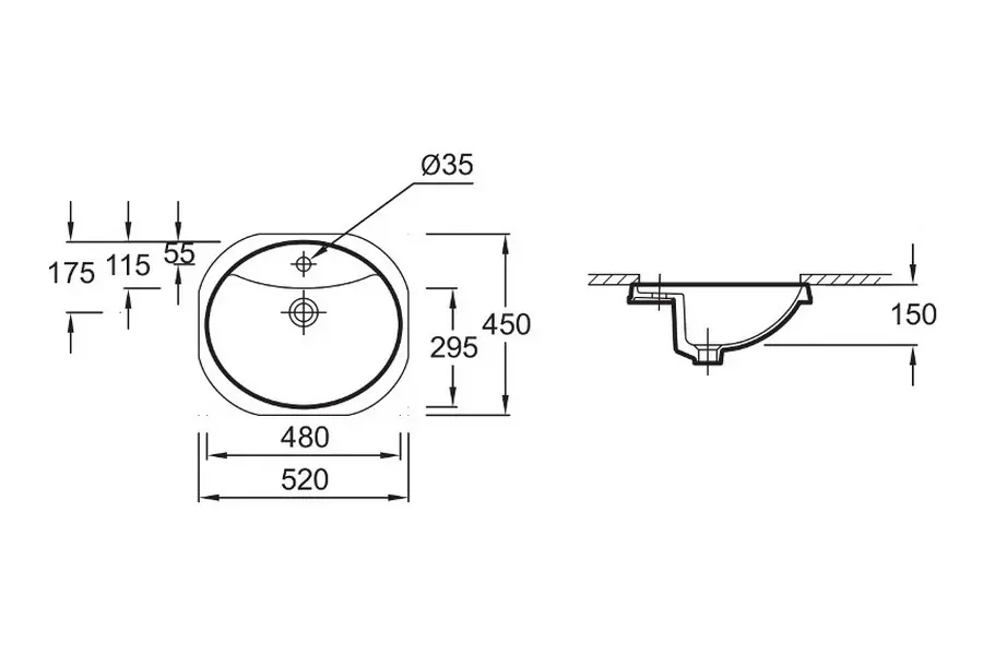 Раковина встраиваемая Jacob Delafon Odeon 48х41 Раковина встраиваемая Jacob Delafon Odeon 48х41 — изображение 2