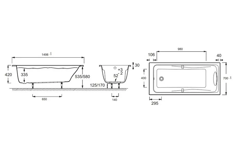 Ванна акриловая Jacob Delafon Odeon Up 150х70 с ножками Ванна акриловая Jacob Delafon Odeon Up 150х70 с ножками — изображение 2