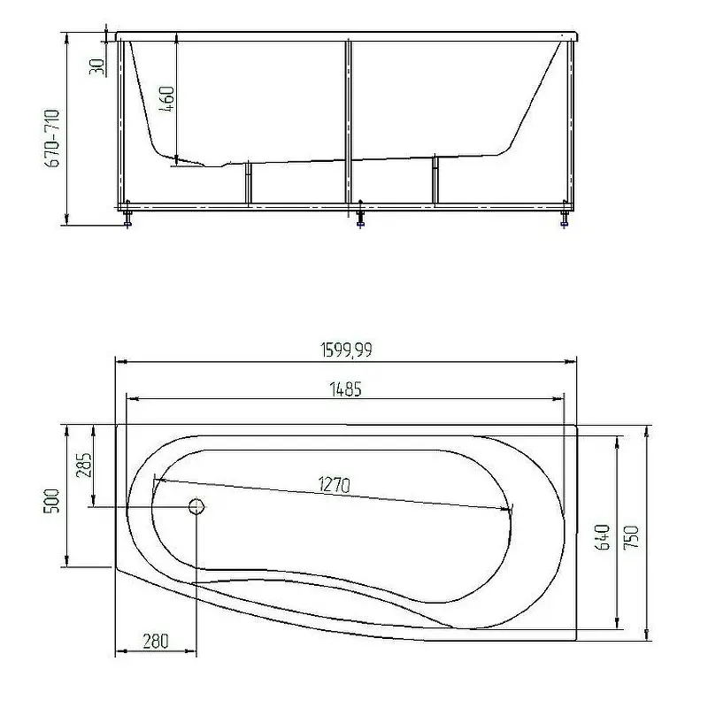 Ванна акриловая Aquatek Пандора 160х75 (каркас + слив-перелив + экран) левая Белый PAN160-0000038 Ванна акриловая Aquatek Пандора 160х75 (каркас + слив-перелив + экран) левая Белый PAN160-0000038 — изображение 3