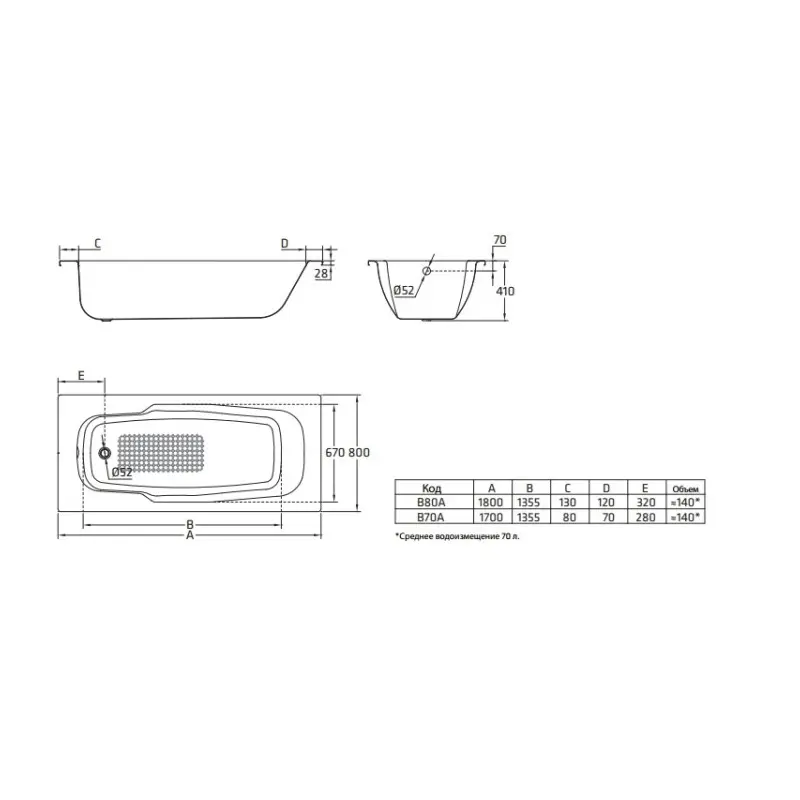 Ванна стальная BLB Atlantica 180х80 с отверстиями для ручек Белый B80AO Ванна стальная BLB Atlantica 180х80 с отверстиями для ручек Белый B80AO — изображение 4