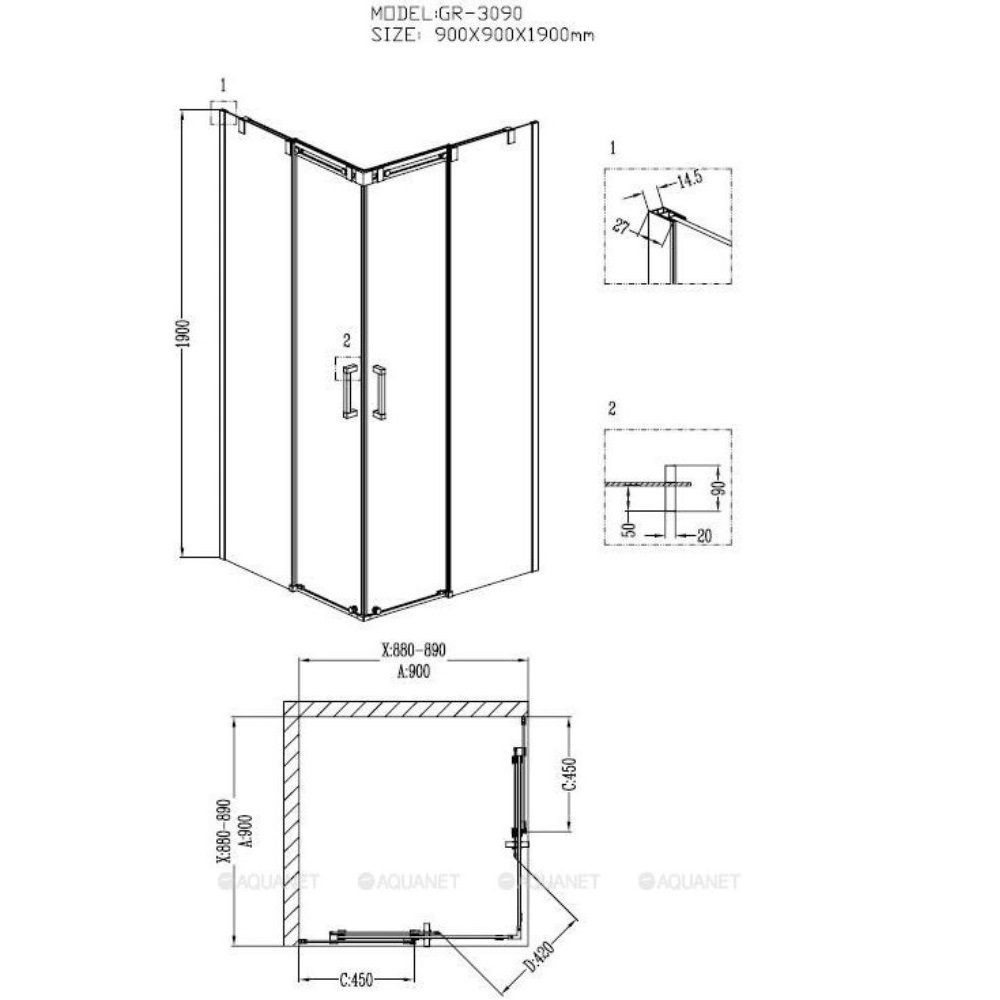Душевой уголок Grossman Galaxy 90х90 Хром / Прозрачное GR-3090 Душевой уголок Grossman Galaxy 90х90 Хром / Прозрачное GR-3090 — изображение 3