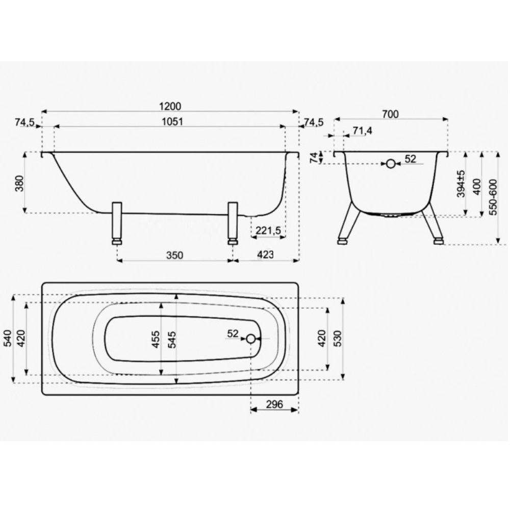 Ванна стальная Виз Donna Vanna 120х70 с опорной подставкой Белый глянцевый DV-25901 Ванна стальная Виз Donna Vanna 120х70 с опорной подставкой Белый глянцевый DV-25901 — изображение 3